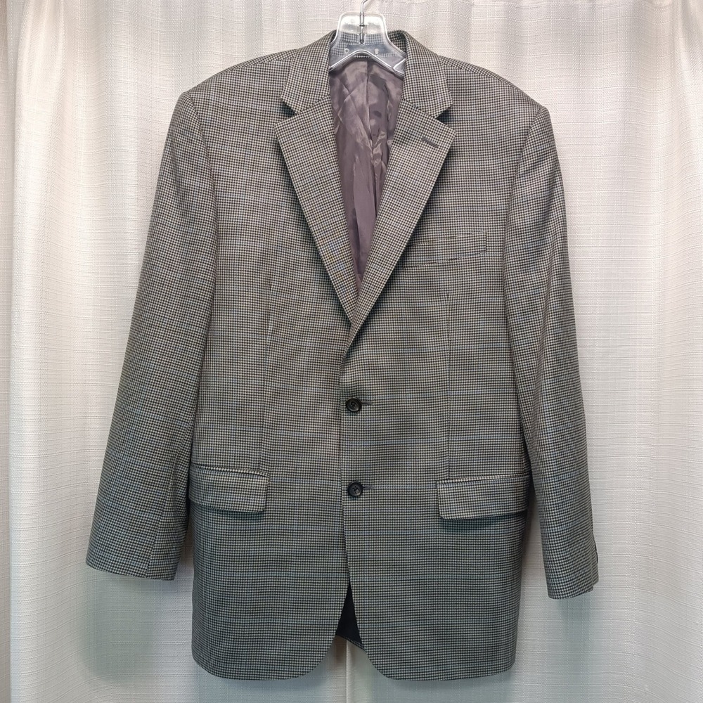 Lauren Ralph Lauren Mens 40R Houndstooth Blazer Blue Plaid Sport Coat 2 Button
